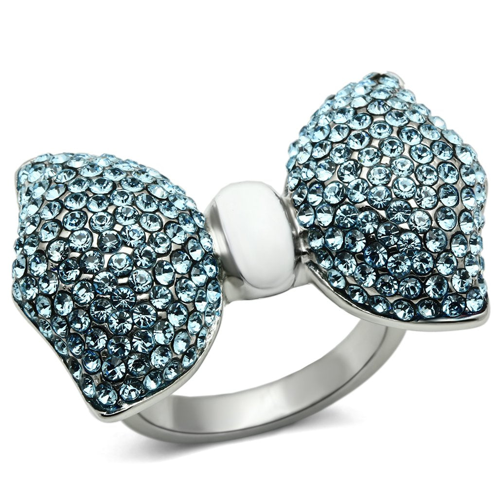 High polished (no plating) Stainless Steel Ring with Top Grade Crystal  in Sea Blue