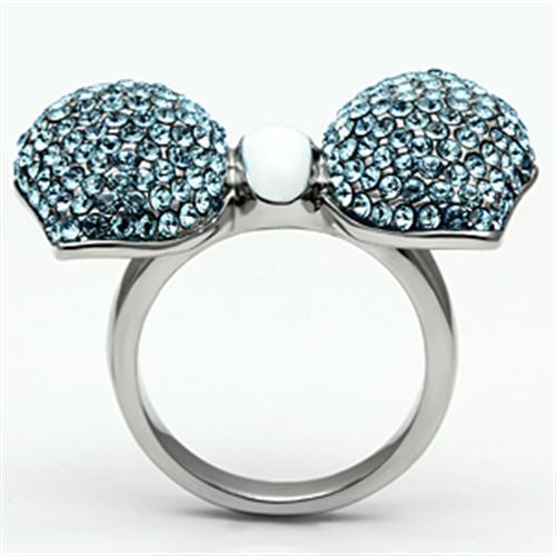 High polished (no plating) Stainless Steel Ring with Top Grade Crystal  in Sea Blue