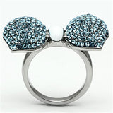 High polished (no plating) Stainless Steel Ring with Top Grade Crystal  in Sea Blue