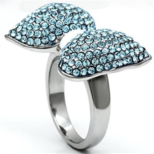 High polished (no plating) Stainless Steel Ring with Top Grade Crystal  in Sea Blue