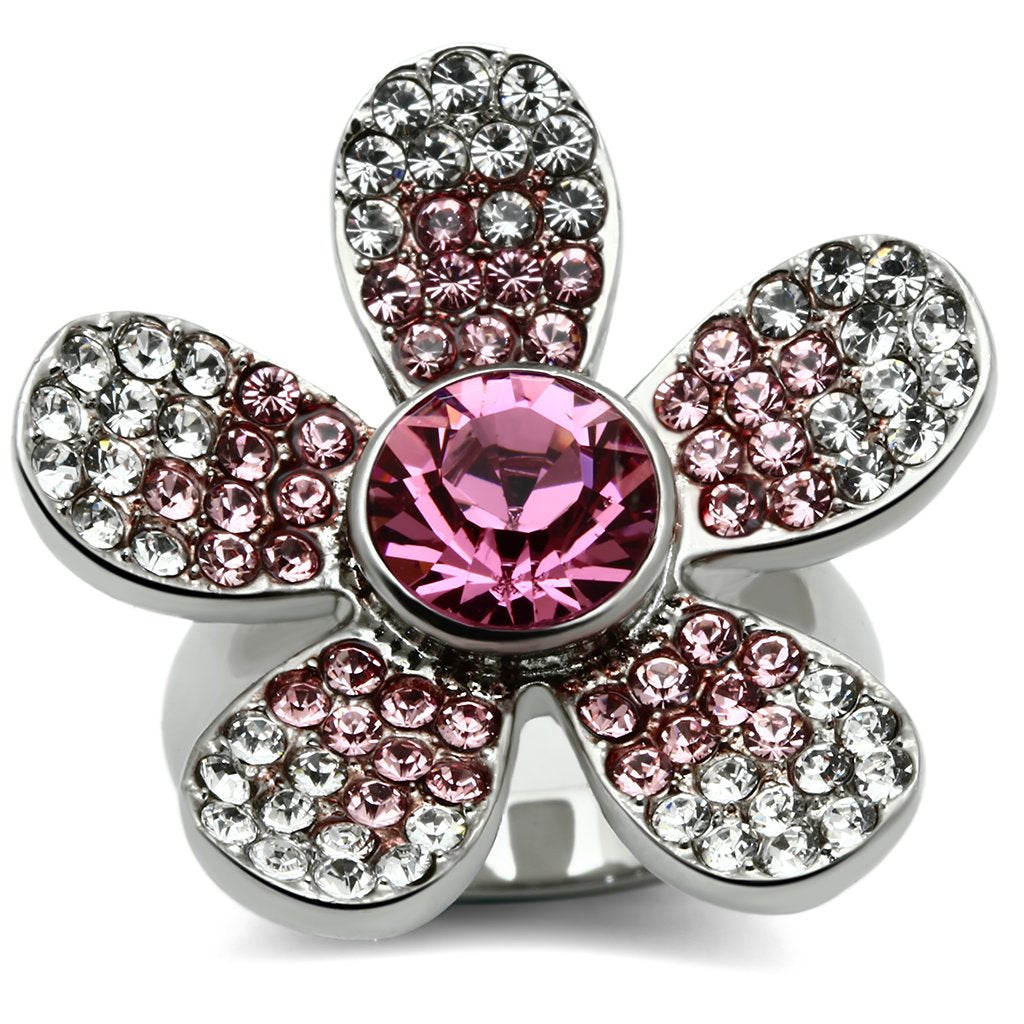High polished (no plating) Stainless Steel Ring with Top Grade Crystal  in Rose