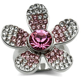 High polished (no plating) Stainless Steel Ring with Top Grade Crystal  in Rose