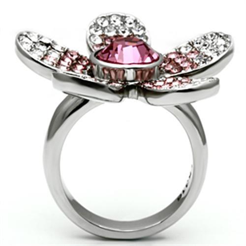 High polished (no plating) Stainless Steel Ring with Top Grade Crystal  in Rose