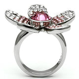 High polished (no plating) Stainless Steel Ring with Top Grade Crystal  in Rose