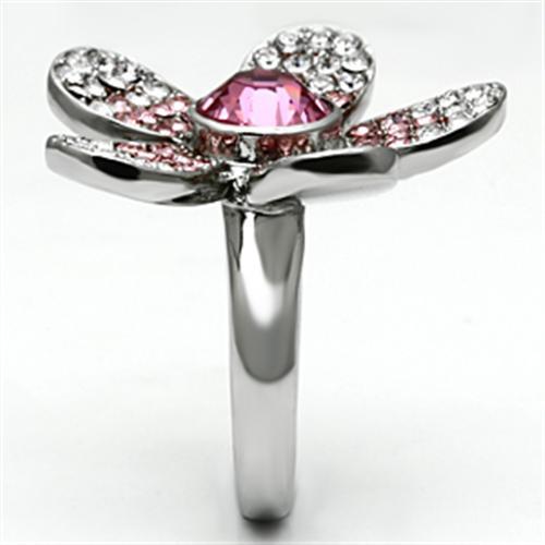 High polished (no plating) Stainless Steel Ring with Top Grade Crystal  in Rose