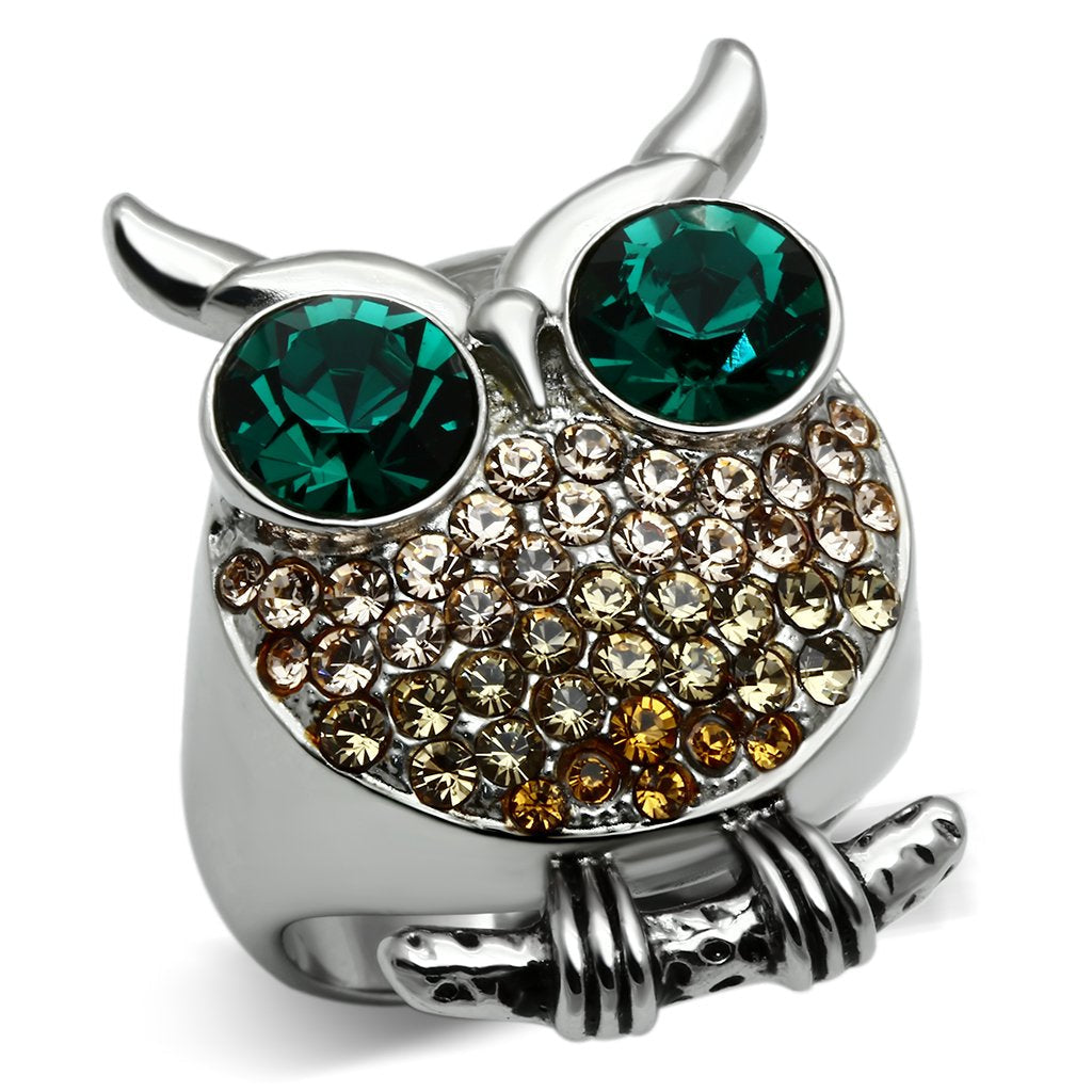 High polished (no plating) Stainless Steel Ring with Top Grade Crystal  in Emerald