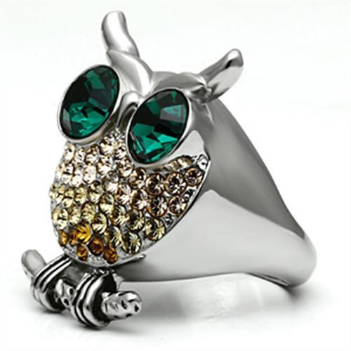 High polished (no plating) Stainless Steel Ring with Top Grade Crystal  in Emerald