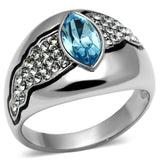High polished (no plating) Stainless Steel Ring with Top Grade Crystal  in Sea Blue