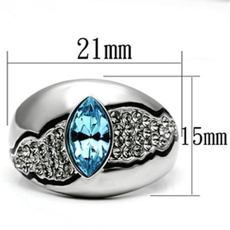 High polished (no plating) Stainless Steel Ring with Top Grade Crystal  in Sea Blue