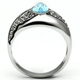 High polished (no plating) Stainless Steel Ring with Top Grade Crystal  in Sea Blue