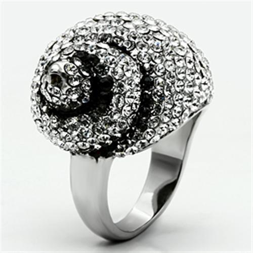 High polished (no plating) Stainless Steel Ring with Top Grade Crystal  in Clear