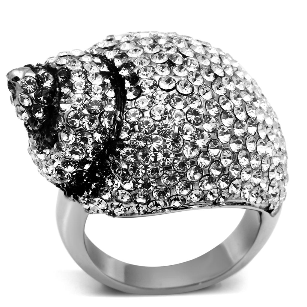 High polished (no plating) Stainless Steel Ring with Top Grade Crystal  in Clear