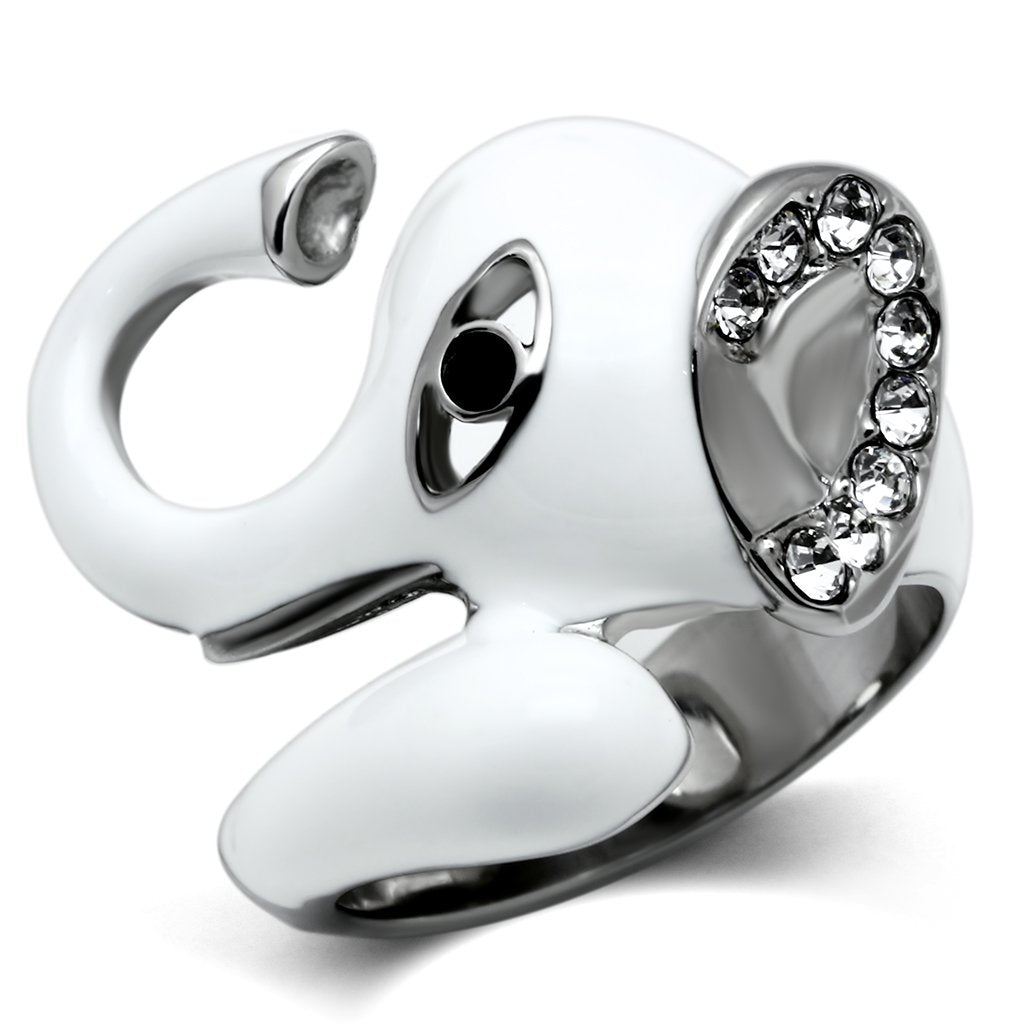 High polished (no plating) Stainless Steel Ring with Top Grade Crystal  in Jet