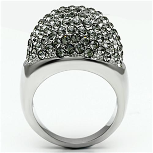 High polished (no plating) Stainless Steel Ring with Top Grade Crystal  in Black Diamond
