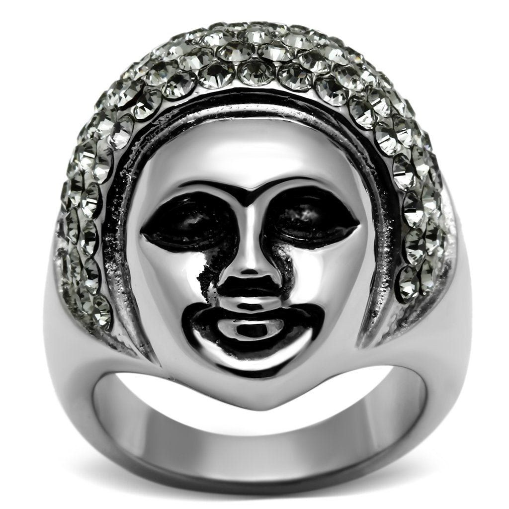 High polished (no plating) Stainless Steel Ring with Top Grade Crystal  in Black Diamond