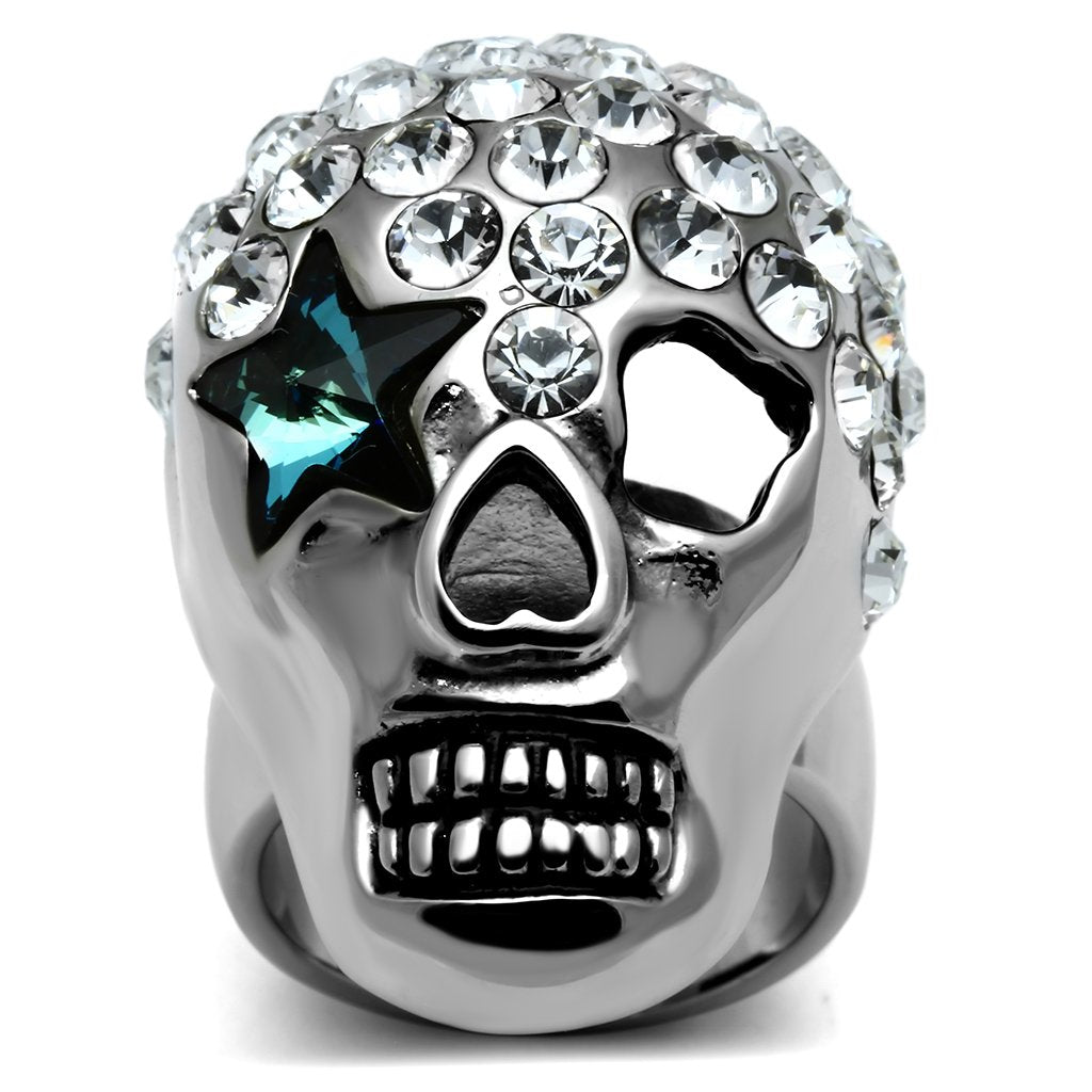 High polished (no plating) Stainless Steel Ring with Top Grade Crystal  in Capri Blue