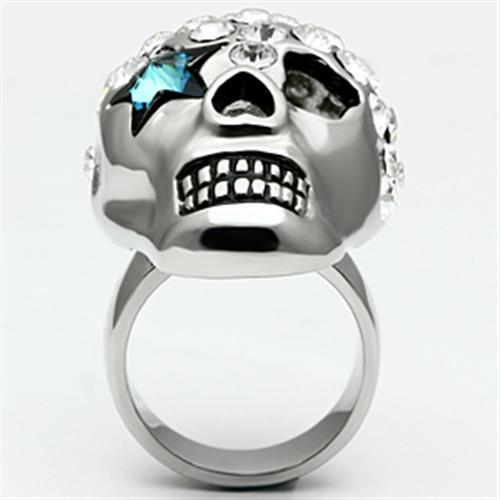 High polished (no plating) Stainless Steel Ring with Top Grade Crystal  in Capri Blue