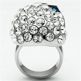 High polished (no plating) Stainless Steel Ring with Top Grade Crystal  in Capri Blue