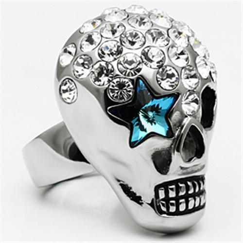 High polished (no plating) Stainless Steel Ring with Top Grade Crystal  in Capri Blue
