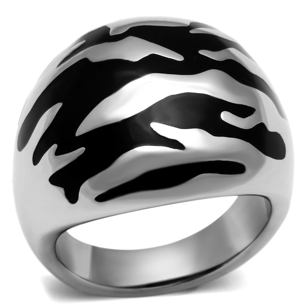 High polished (no plating) Stainless Steel Ring with Epoxy  in Jet
