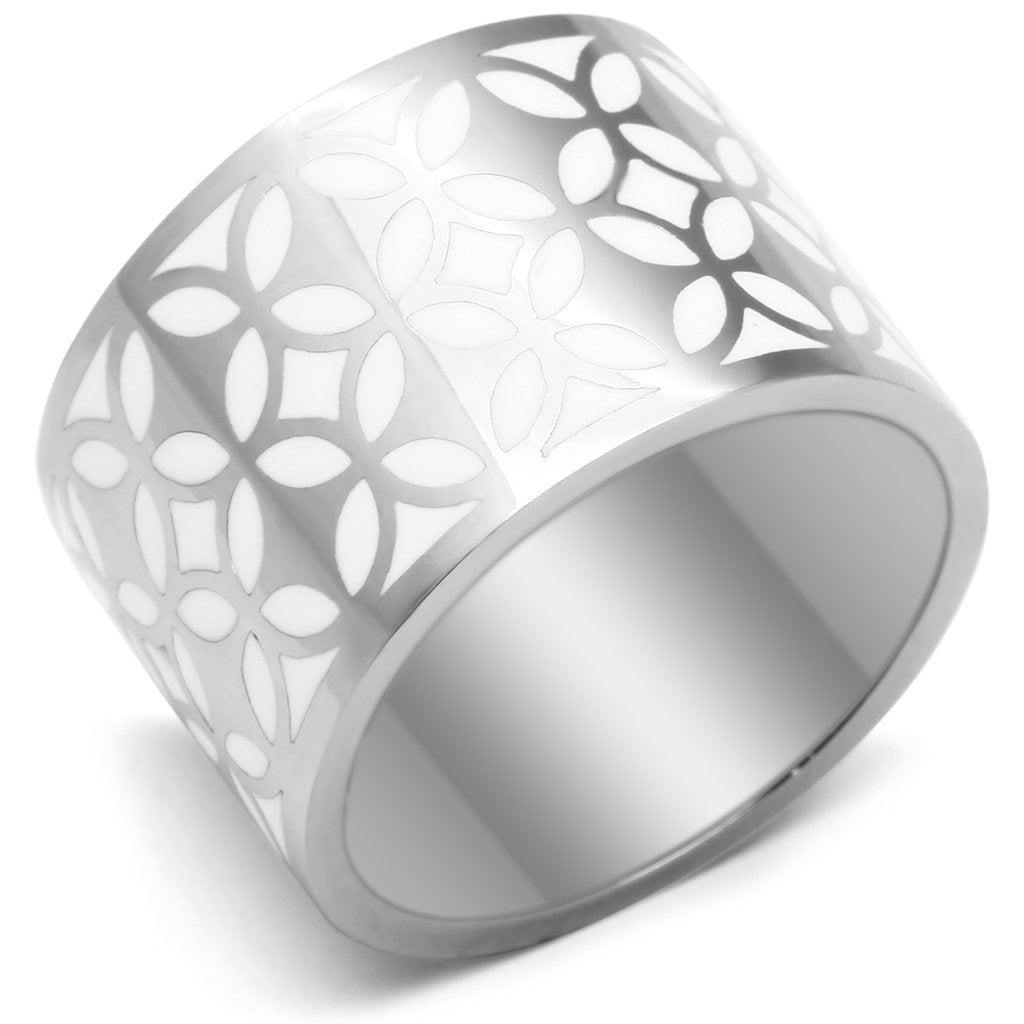 High polished (no plating) Stainless Steel Ring with Epoxy  in White