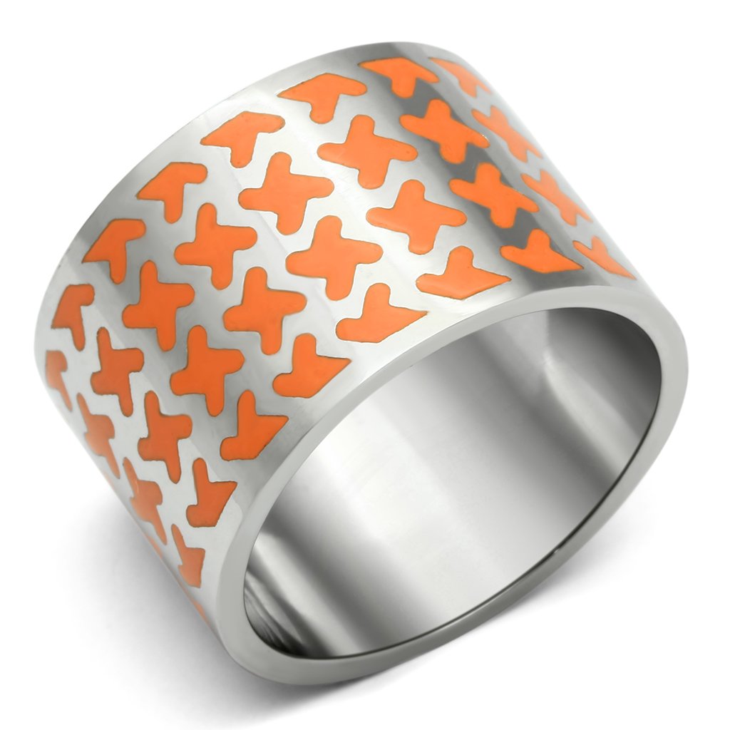 High polished (no plating) Stainless Steel Ring with Epoxy  in Orange