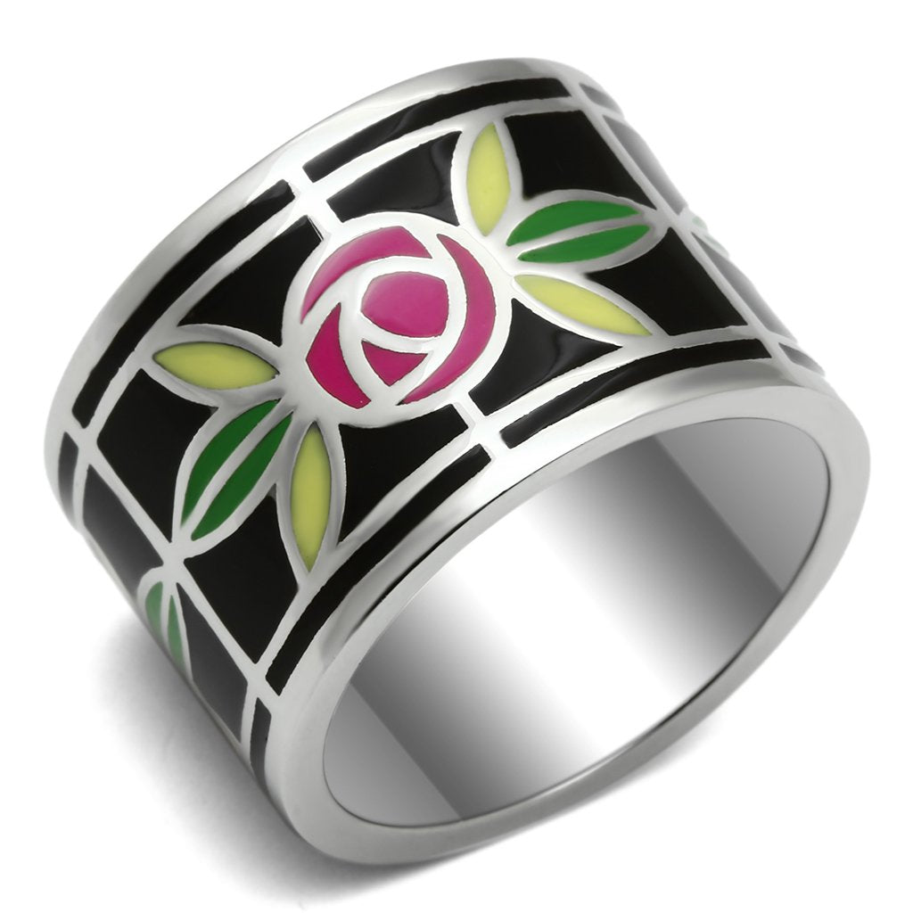High polished (no plating) Stainless Steel Ring with Epoxy  in Multi Color