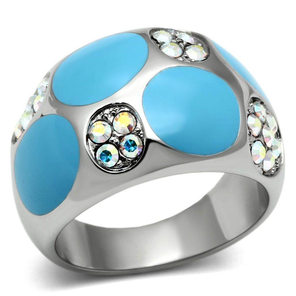 High polished (no plating) Stainless Steel Ring with Top Grade Crystal  in Aurora Borealis (Rainbow Effect)