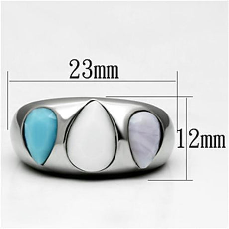 High polished (no plating) Stainless Steel Ring with Synthetic Synthetic Glass in Multi Color