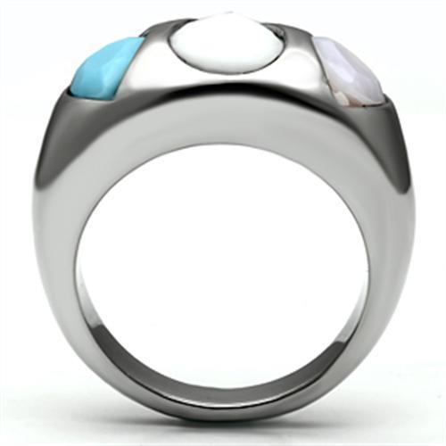 High polished (no plating) Stainless Steel Ring with Synthetic Synthetic Glass in Multi Color