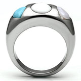 High polished (no plating) Stainless Steel Ring with Synthetic Synthetic Glass in Multi Color