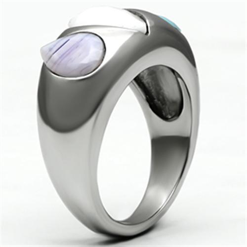 High polished (no plating) Stainless Steel Ring with Synthetic Synthetic Glass in Multi Color