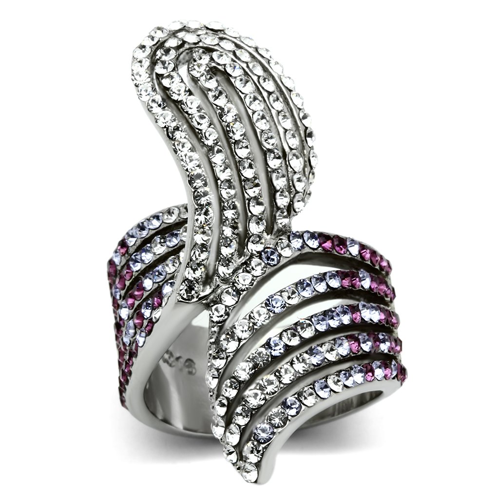 High polished (no plating) Stainless Steel Ring with Top Grade Crystal  in Multi Color