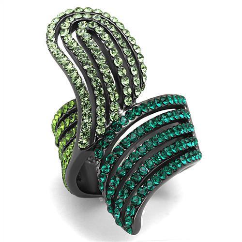 IP Light Black  (IP Gun) Stainless Steel Ring with Top Grade Crystal  in Multi Color