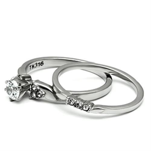 High polished (no plating) Stainless Steel Ring with AAA Grade CZ  in Clear