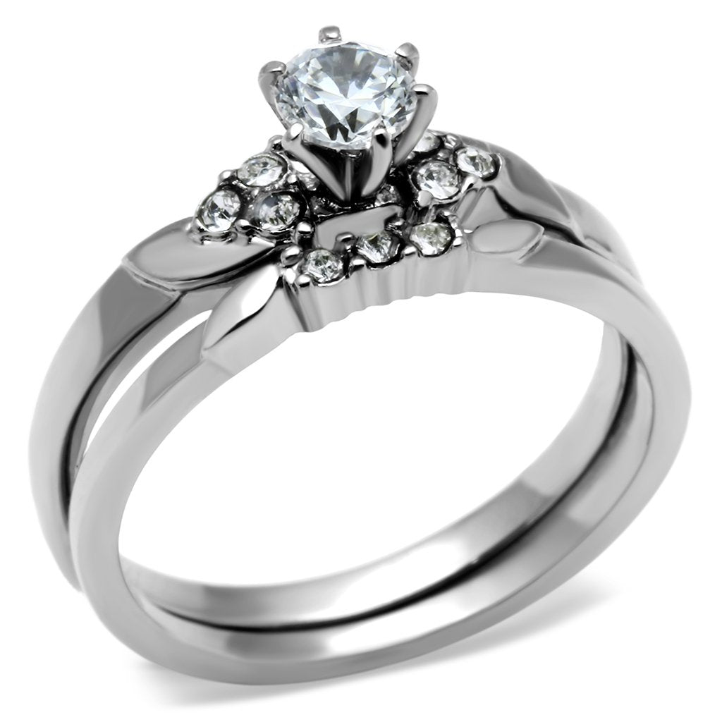 High polished (no plating) Stainless Steel Ring with AAA Grade CZ  in Clear