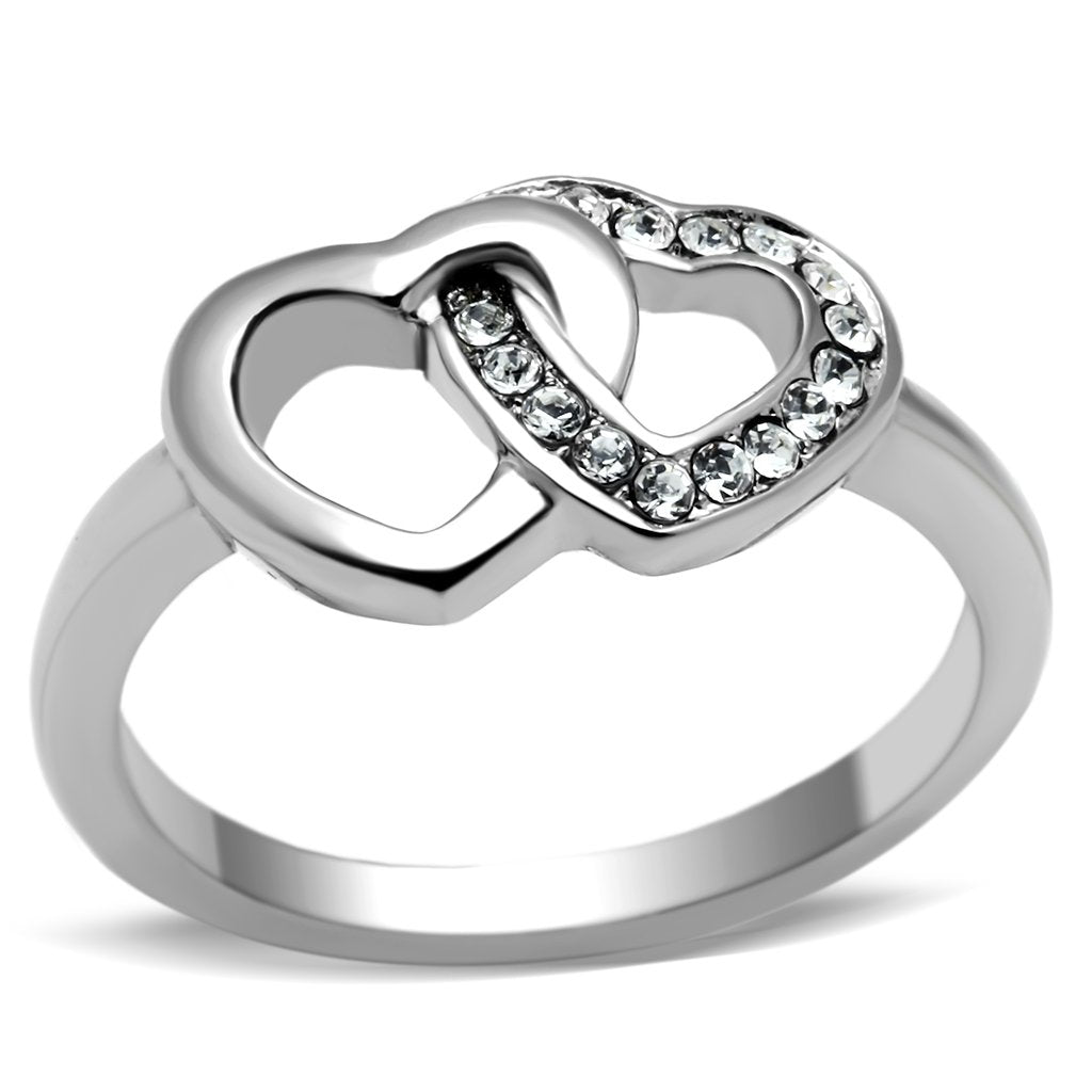 High polished (no plating) Stainless Steel Ring with Top Grade Crystal  in Clear