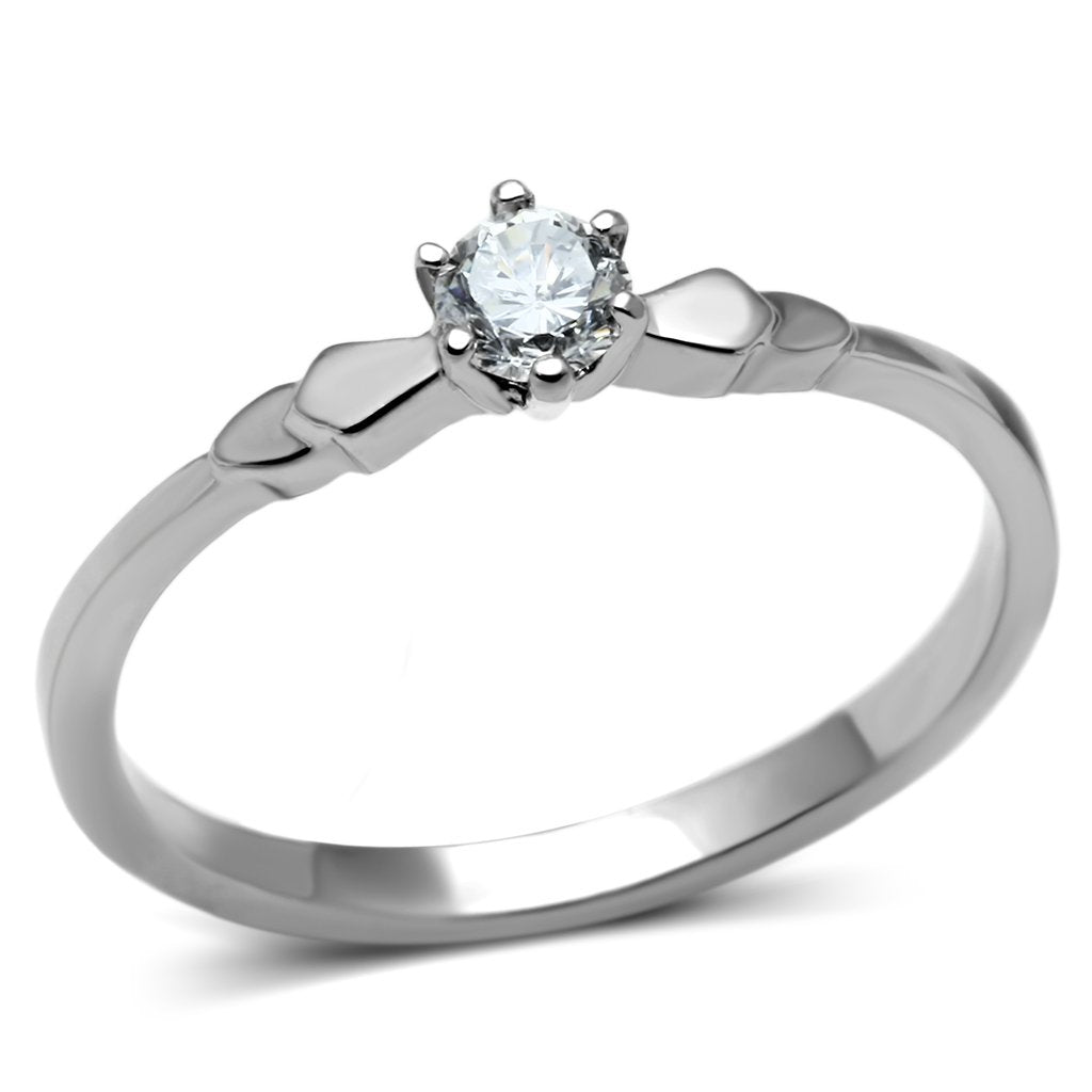 High polished (no plating) Stainless Steel Ring with AAA Grade CZ  in Clear