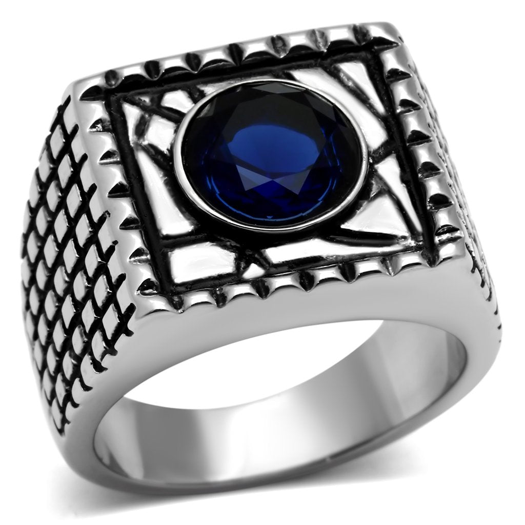 High polished (no plating) Stainless Steel Ring with Synthetic Synthetic Glass in Montana