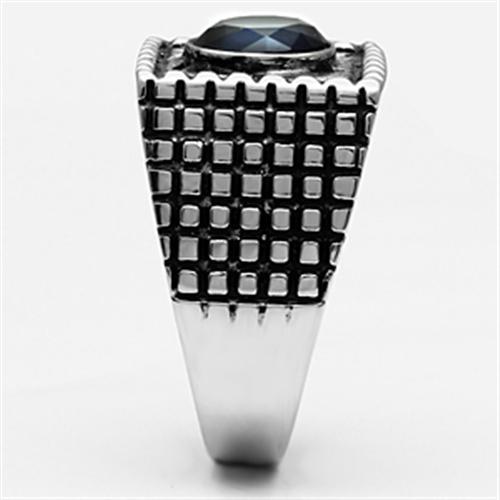 High polished (no plating) Stainless Steel Ring with Synthetic Synthetic Glass in Montana