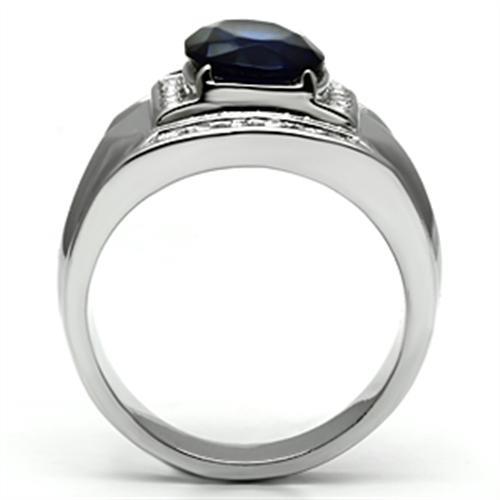 High polished (no plating) Stainless Steel Ring with Synthetic Synthetic Glass in Montana