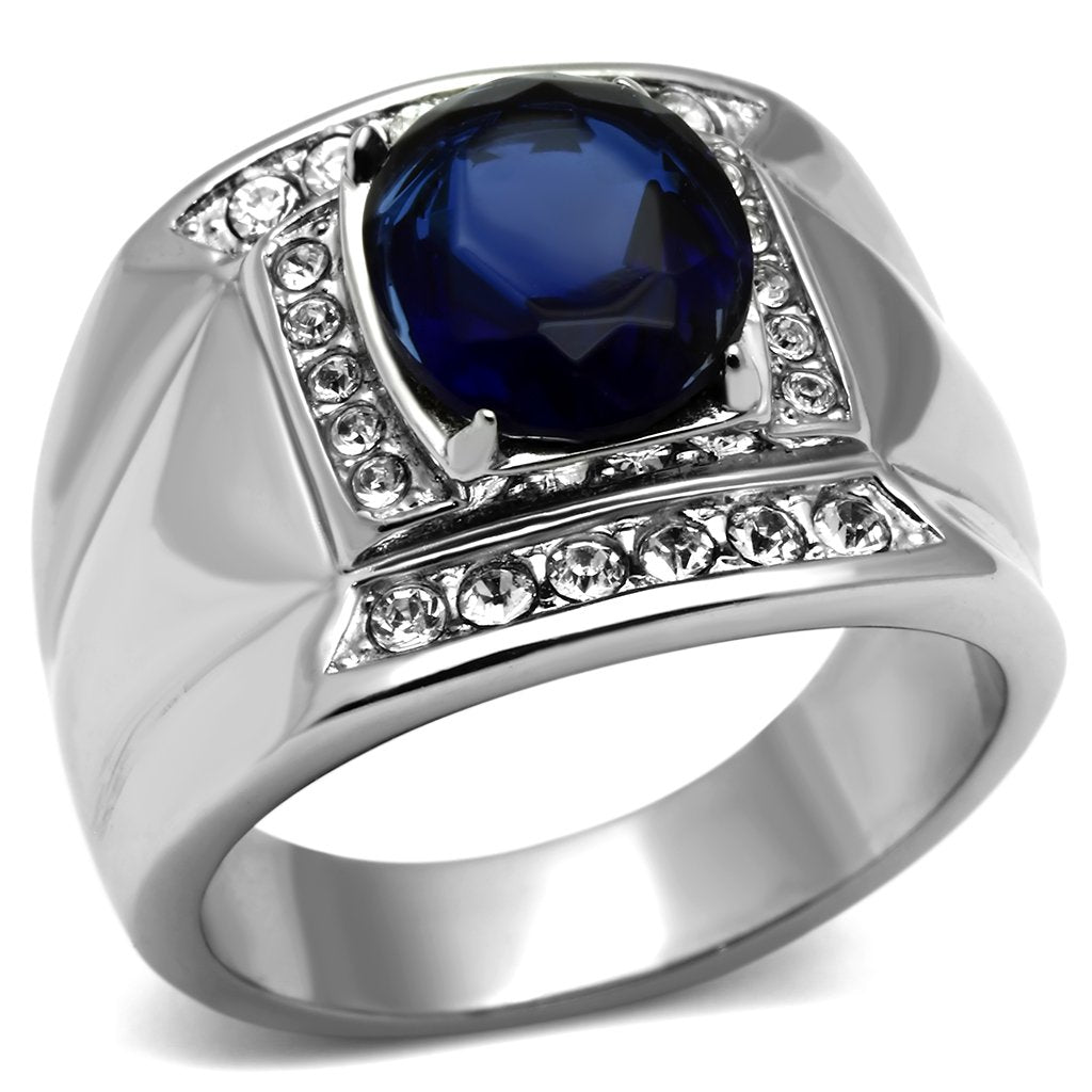 High polished (no plating) Stainless Steel Ring with Synthetic Synthetic Glass in Montana