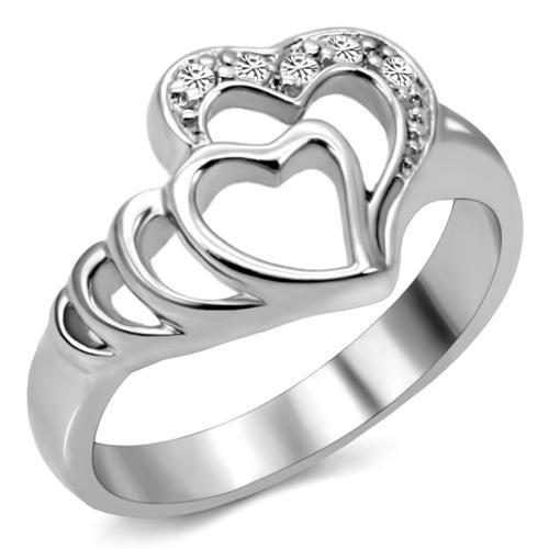 High polished (no plating) Stainless Steel Ring with AAA Grade CZ  in Clear