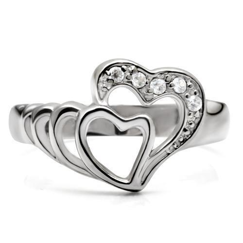 High polished (no plating) Stainless Steel Ring with AAA Grade CZ  in Clear