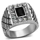 High polished (no plating) Stainless Steel Ring with Synthetic Synthetic Glass in Jet