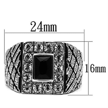 High polished (no plating) Stainless Steel Ring with Synthetic Synthetic Glass in Jet
