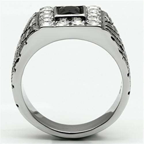 High polished (no plating) Stainless Steel Ring with Synthetic Synthetic Glass in Jet