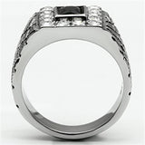 High polished (no plating) Stainless Steel Ring with Synthetic Synthetic Glass in Jet