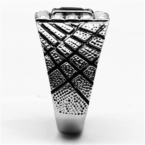 High polished (no plating) Stainless Steel Ring with Synthetic Synthetic Glass in Jet