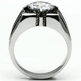 High polished (no plating) Stainless Steel Ring with AAA Grade CZ  in Clear